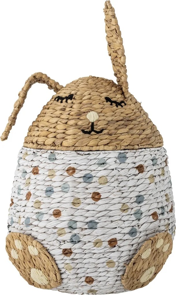 Coș depozitare iepuraș din iarbă de mare împletită, multicolor, cu capac și model cu buline, 35x60 cm, „Villja"