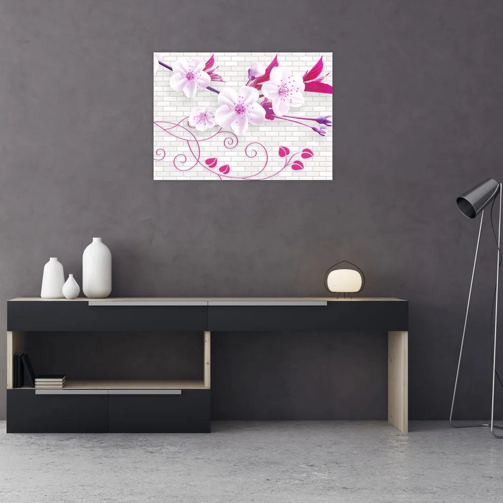 Tablou pe sticlă cu creangă înflorită (70x50 cm)