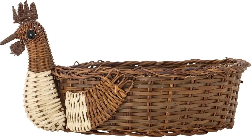 Coș decorativ din răchită împletită, în formă de găină, culoare maro, 38x27x18 cm, „Marsha"