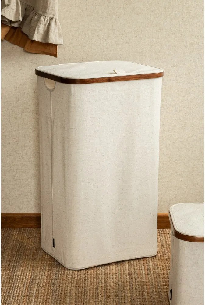 Coș de rufe crem din material textil Bamboo/Linen – Bigso