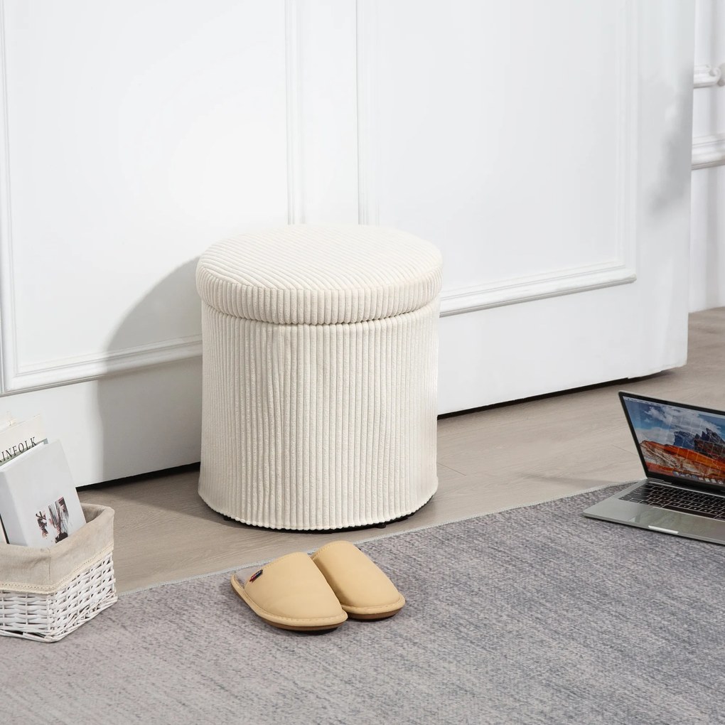 HOMCOM Pouf de depozitare 32 L, pouf pentru salon din catifea călită cu capac greutate maximă 120 kg, pentru hol, cameră, salon, bej | Aosom Romania