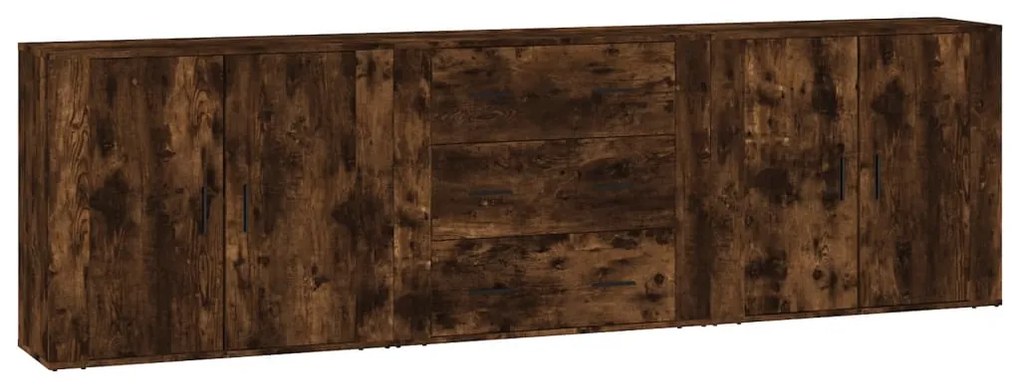 vidaXL Servantă, 3 buc., stejar fumuriu, lemn prelucrat