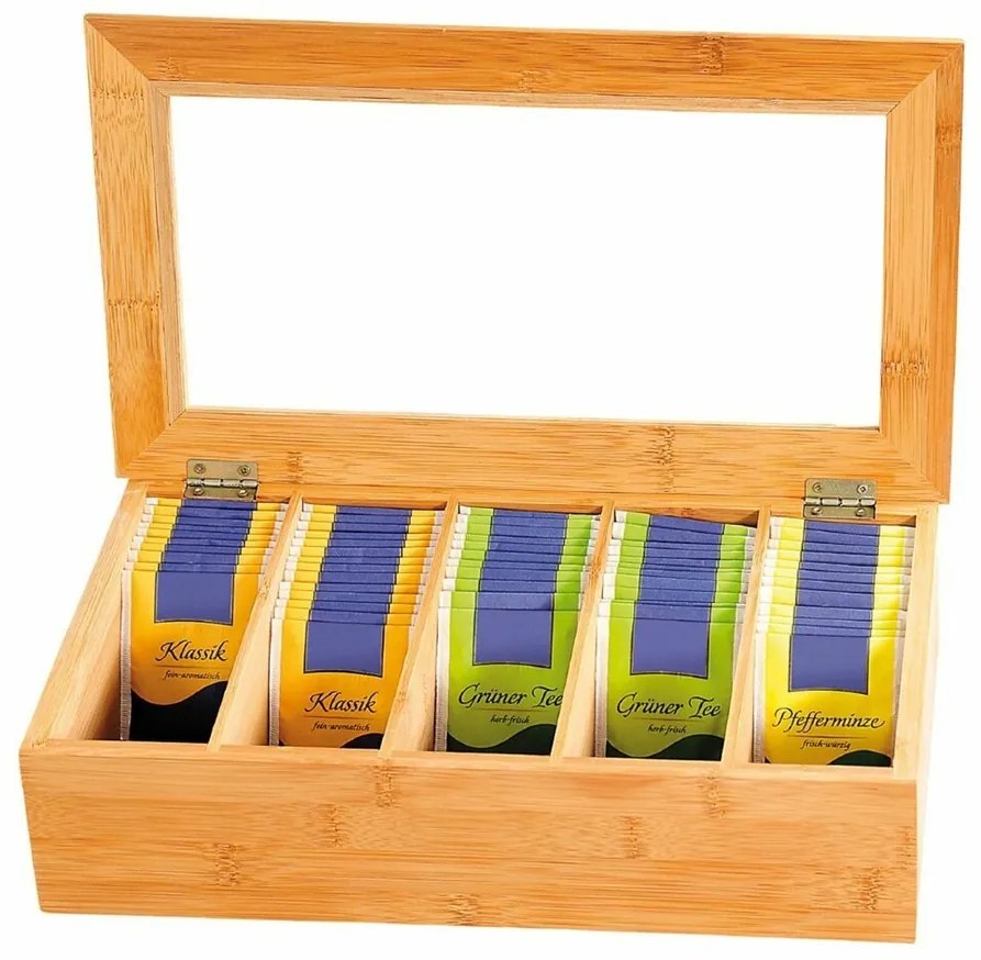 Organizator ceai Kesper 58900 bambus, 5compartimente , 36 x 20 x 9 cm