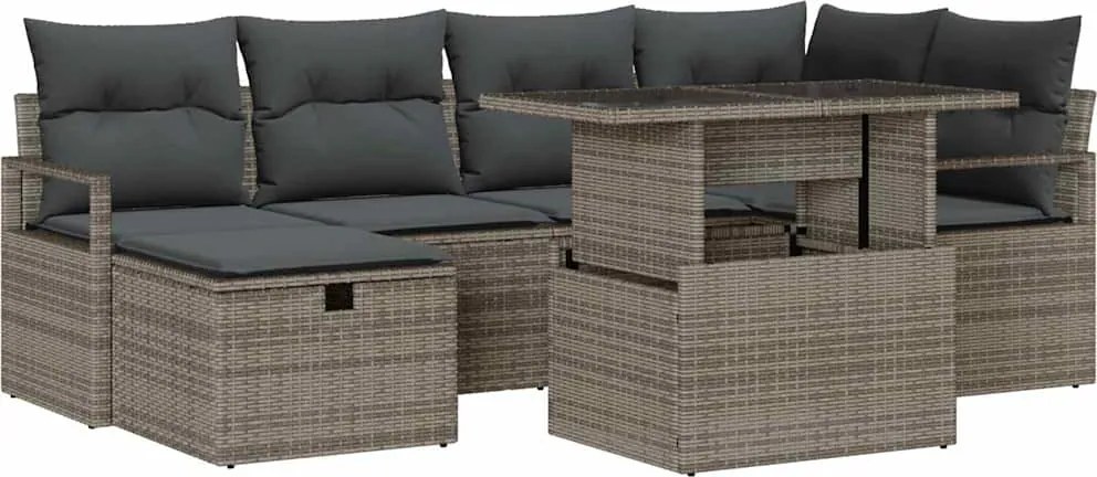 vidaXL Set de canapele pentru grădină cu pernă 7 pcs Gri Rattan poli