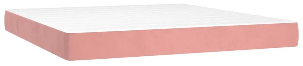 Pat continental cu saltea  LED, roz, 120x200 cm, catifea Roz, 160 x 200 cm, Design simplu