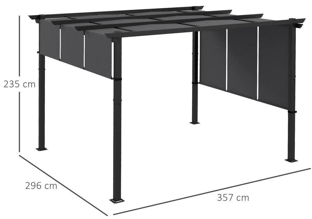 Outsunny Pergola de Exterior de 3 x 3,5 m cu Copertina Retractabila, Foisor de Gradina, Umbrar pentru Veranda, Terasa, Gri Inchis