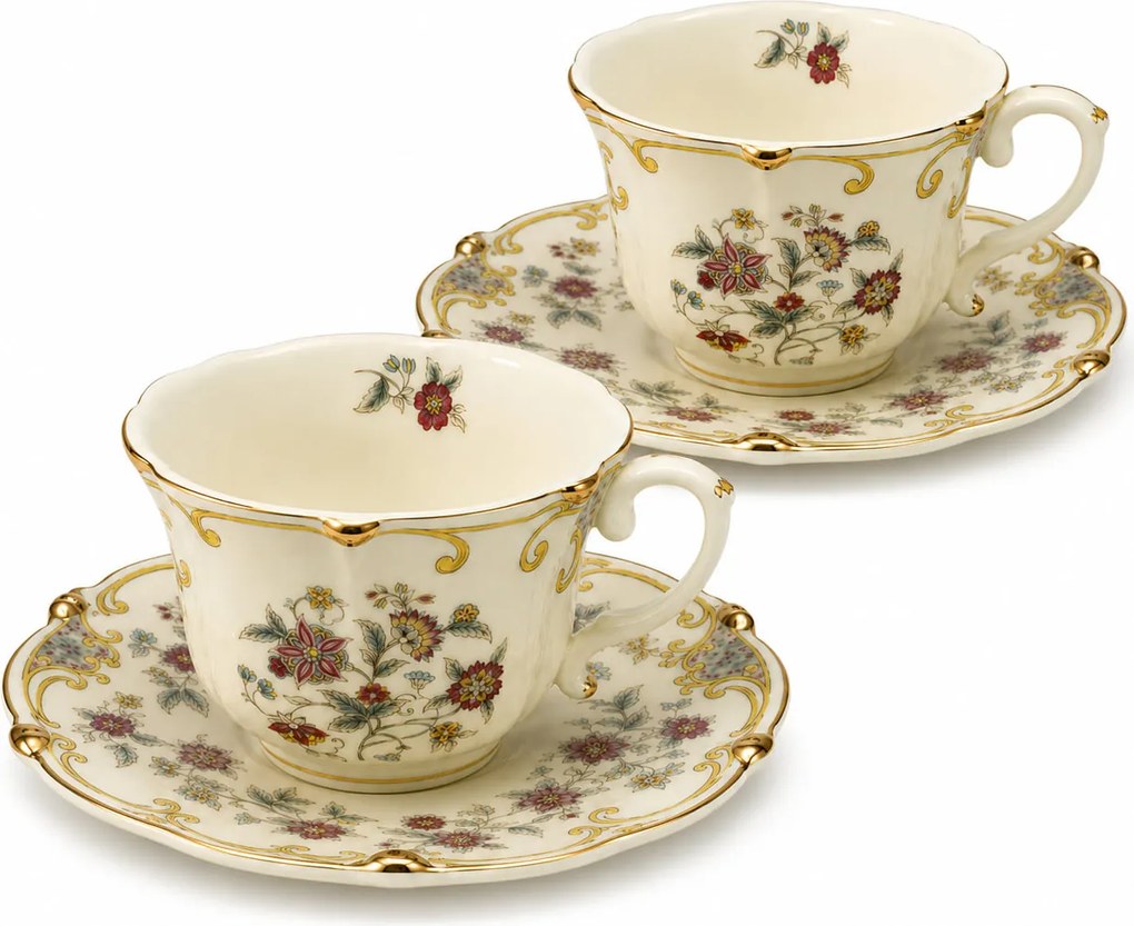 Serviciu Portelan Vintage 2 Cesti si farfurii, Yellow