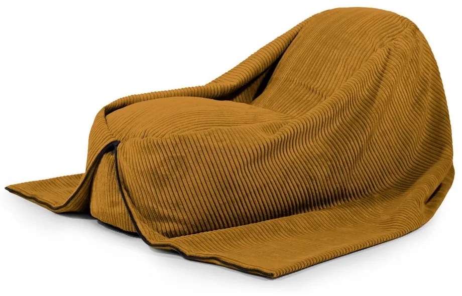 Fotoliu puf pentru copii galben muștar cu tapițerie din catifea reiată Cocoon 120 – SLOWDOWN