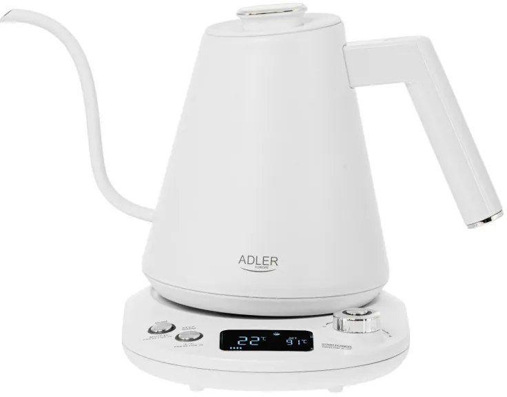 Cana electrica Adler AD 1349W, 1100W, 1 l, 40-100°C, mentinere caldura, Afisaj LED, Alb