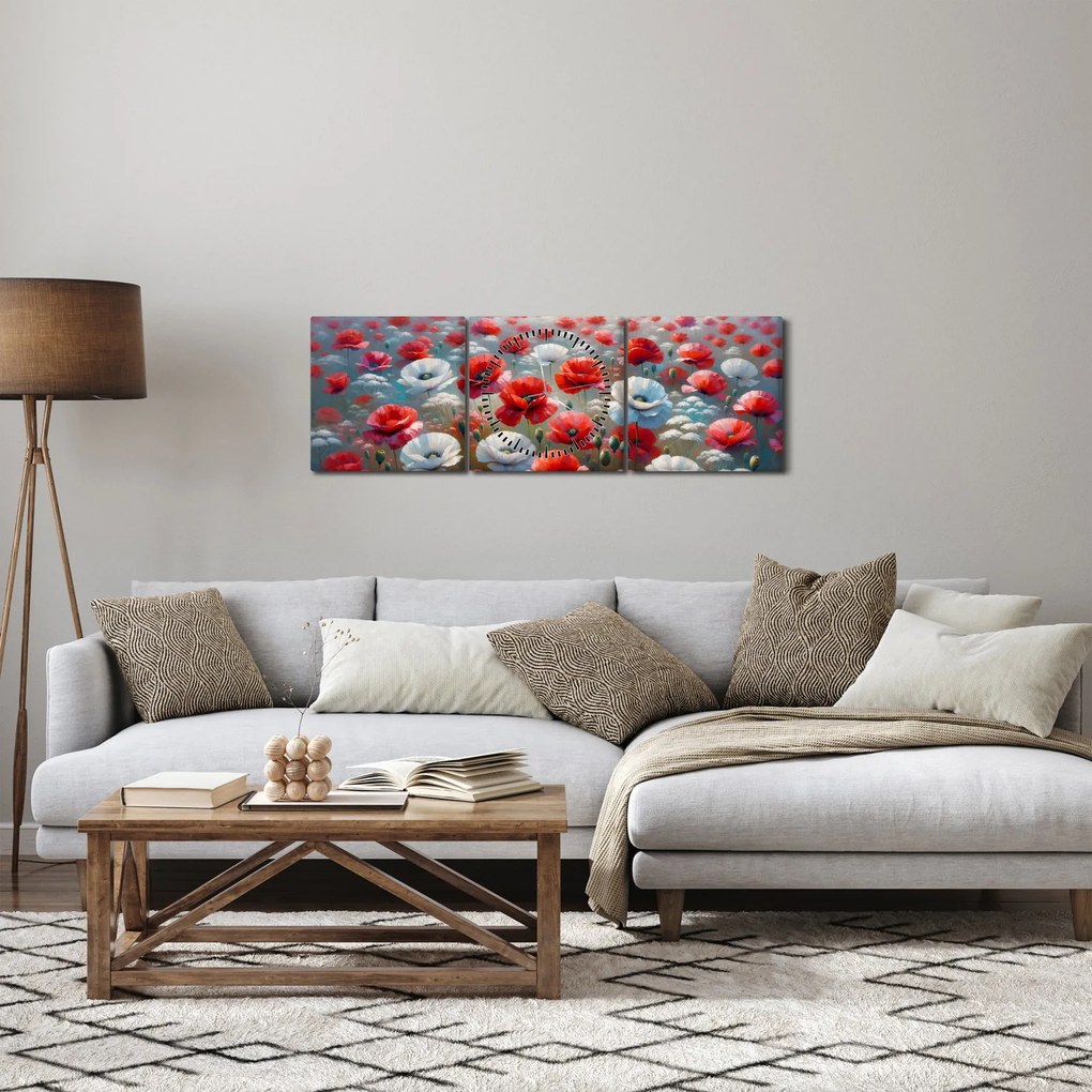 Tablou - Câmp de maci (cu ceas) (90x30 cm)
