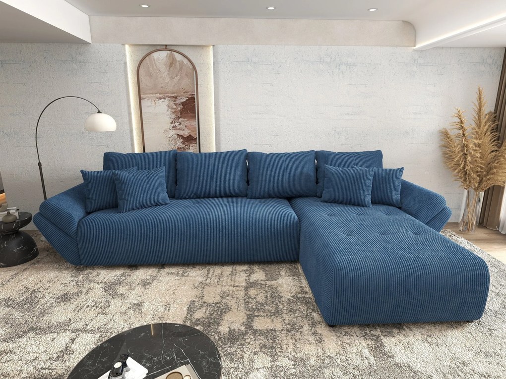 Colțar extensibil dumonde cu ladă de depozitare si sezut confortabil din spuma high-density, Berlin XL Zoom Blue 350x185 cm II