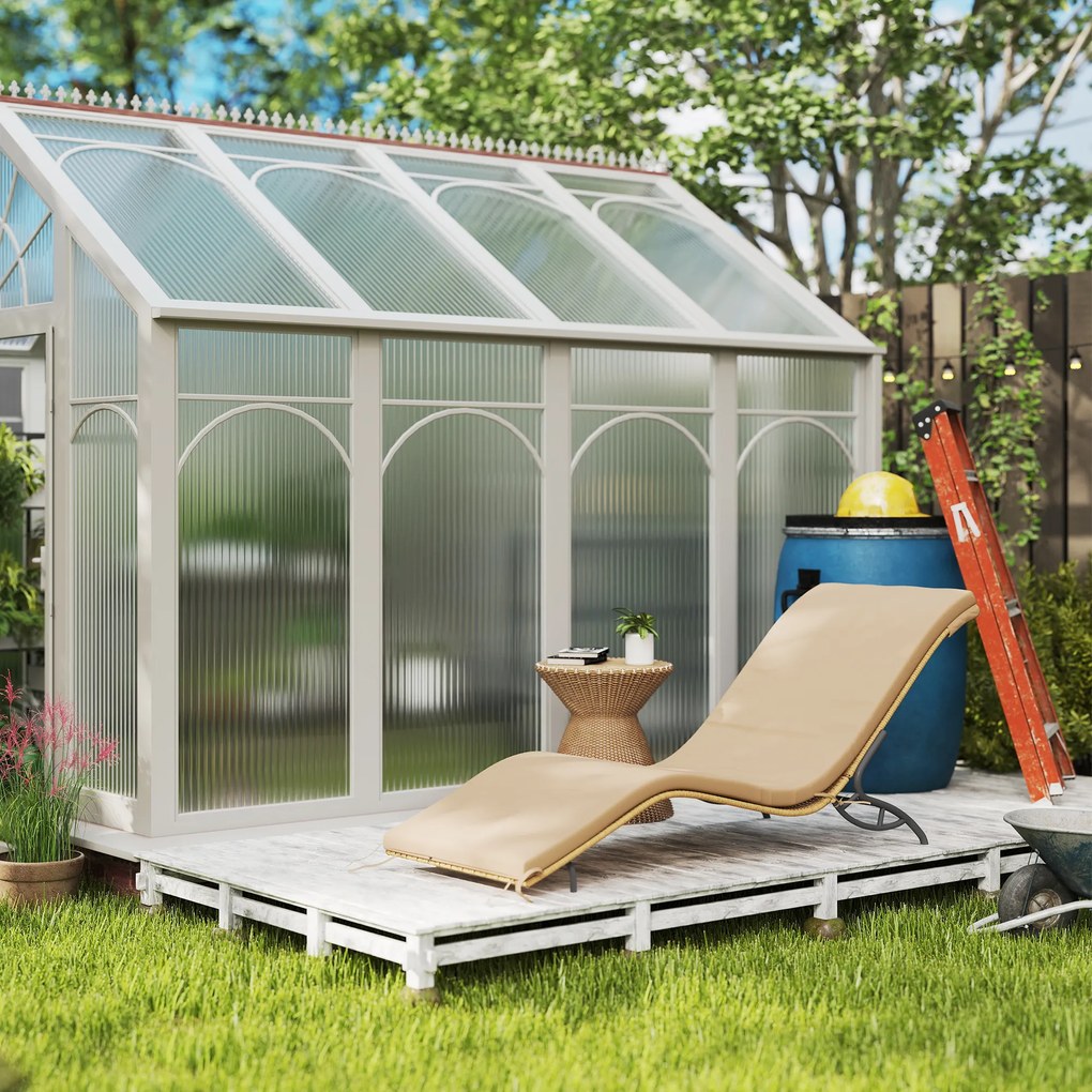 Outsunny Șezlong din poliratan, șezlong de grădină cu pernă, rezistent la intemperii, capacitate 120 kg, 166 x 63 x 76 cm, Bej | Aosom Romania