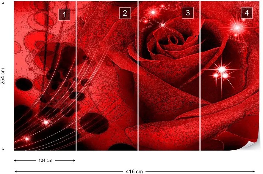 Fototapet GLIX - Red Rose Sparkles + adeziv GRATUIT Tapet nețesute - 416x254 cm