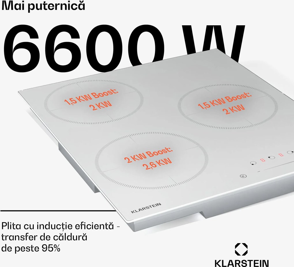 Klarstein Delicatessa Plită cu inducție, 45 cm, 6600 W, 3 plite