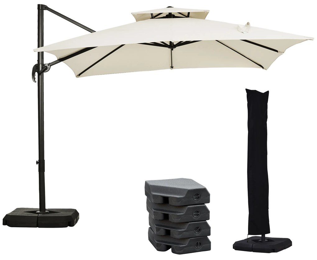 Outsunny Umbrelă de Grădină 2.7x2.7 m Reglabilă cu Bază și Husă Bej | Aosom Romania