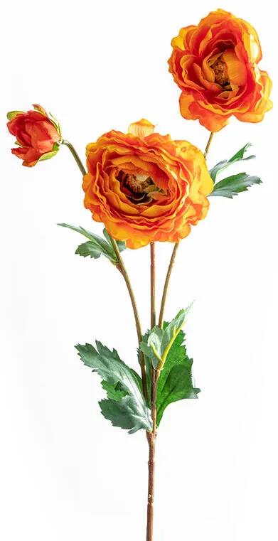 Floare RANUNCULUS ÎNFLORIT oranj, 66 cm, 3 ramuri