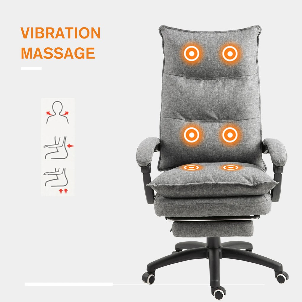 Scaun de birou ergonomic Vinsetto cu inclinare si masaj in 6 Puncte, inaltime reglabila, 70x62x120-130 cm, Gri | Aosom RO