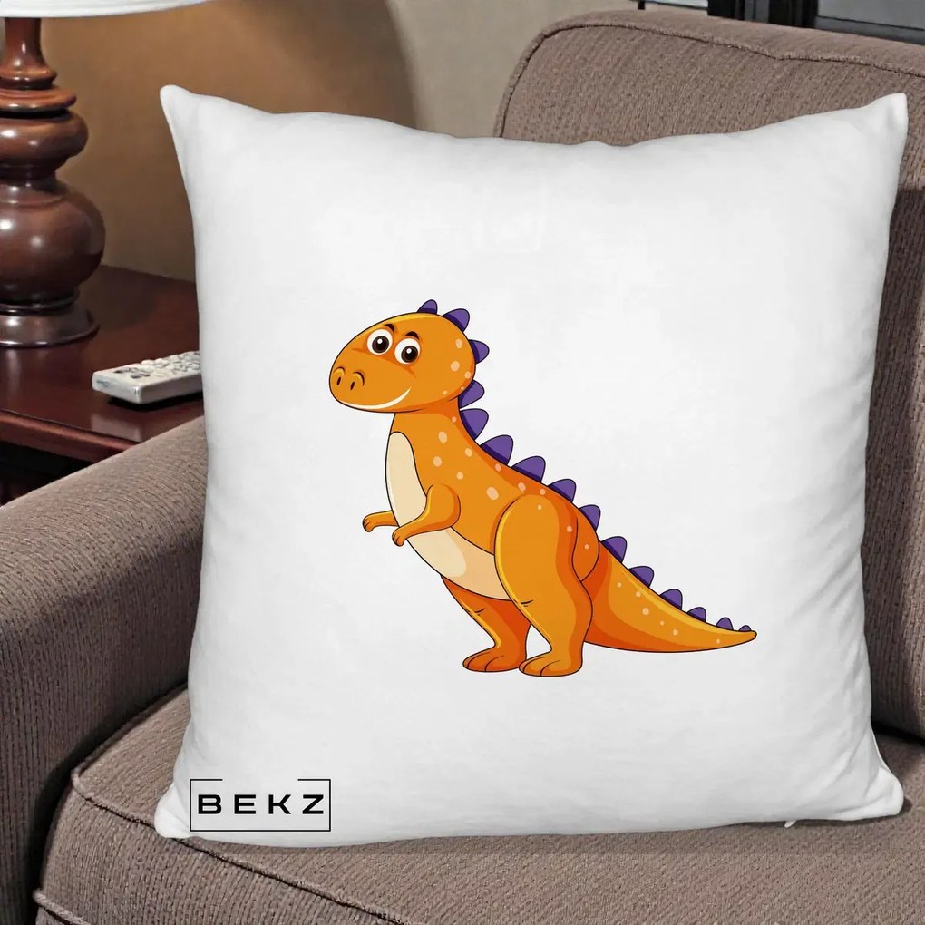 Perna Decorativa T-Rex Portocaliu, 40x40 cm, Alb Pufos, Husa Detasabila, Perna Inclusa, BEKZ®