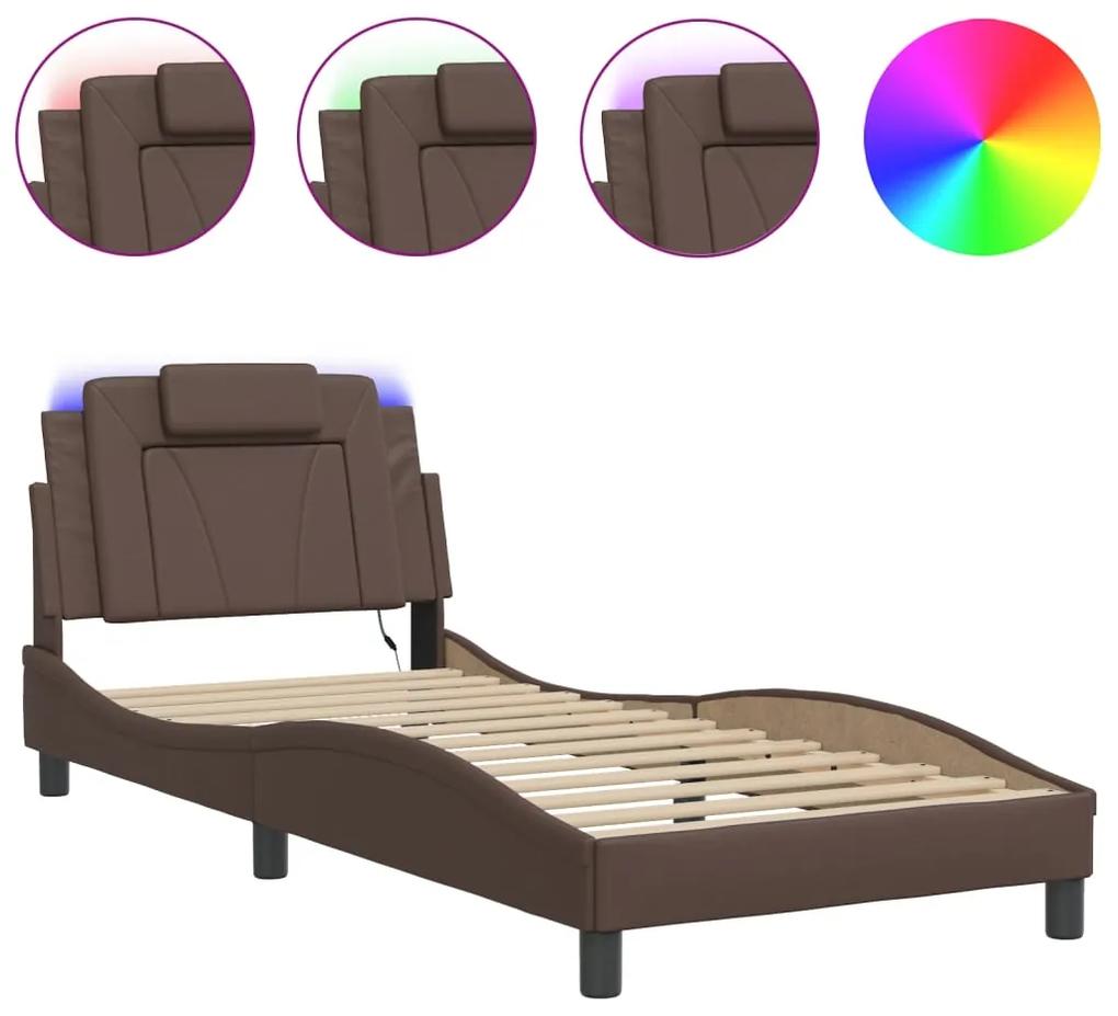 3213982 vidaXL Cadru de pat cu lumini LED, maro, 80x200 cm, piele ecologică