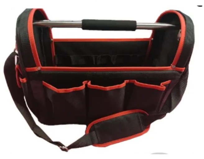 Geantă pentru scule cu mâner din oțel + curea de umăr Black/Red Premium