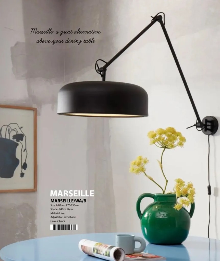 Aplica de perete din metal cu brat articulat Marseille negru