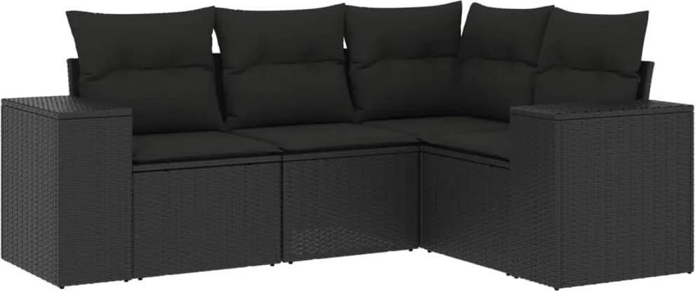 vidaXL Set mobilier de grădină cu perne, 4 piese, negru, poliratan