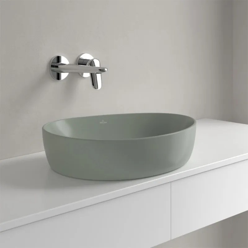 Lavoar pe blat, Villeroy & Boch, Antao, asimetric, 51 cm, verde mat