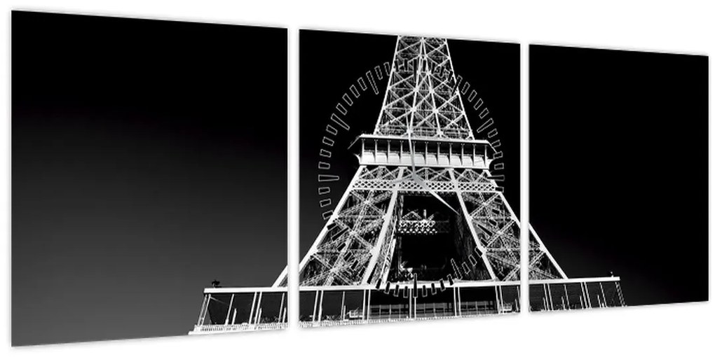 Tablou - Turnul Eiffel, alb-negru (cu ceas) (90x30 cm)