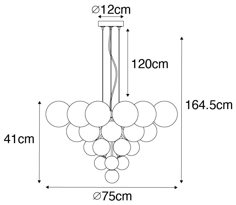 Lampă suspendată neagră cu sticlă fumurie și transparentă cu 13 lumini - Bonnie