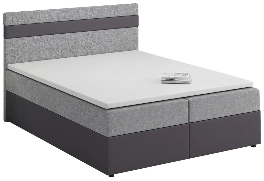 Pat matrimonial Boxspring 140x200 cm Mimosa Comfort (șuvițat gri deschis + Gri închis) (cu somieră și saltea). 1056231