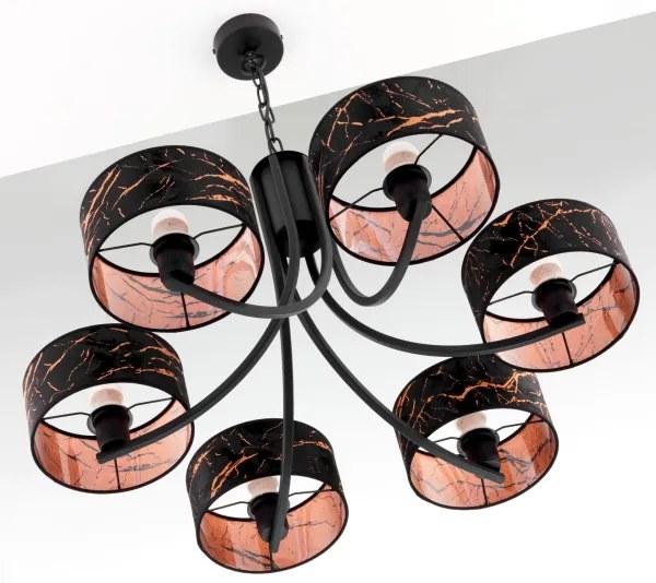 Jupiter 2108- Candelabru pe lanț ARTHUR 6xE27/15W/230V negru/portocaliu/decor marmură