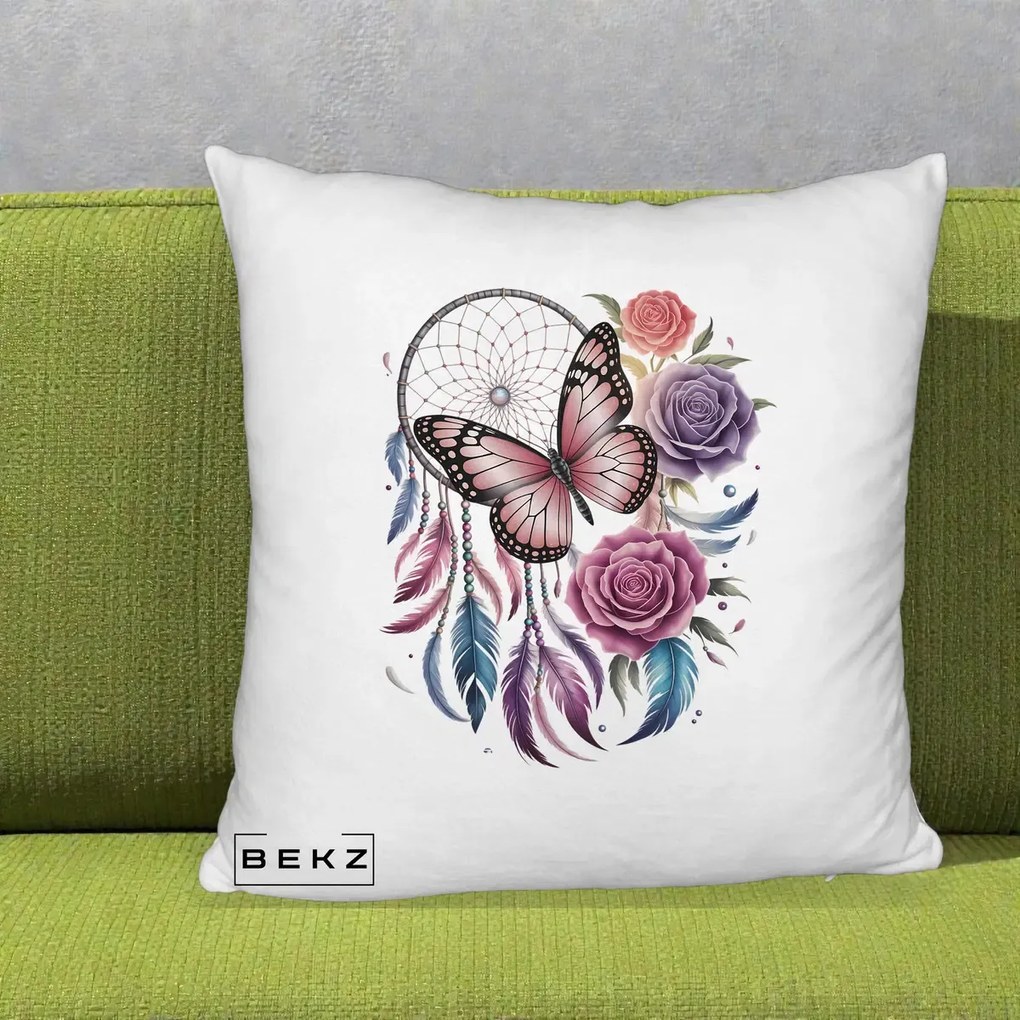 Perna Personalizata Prinzator de Vise cu Fluture si Trandafiri, 40x40 cm, Alb Pufos, Husa Detasabila, Perna Inclusa, BEKZ®