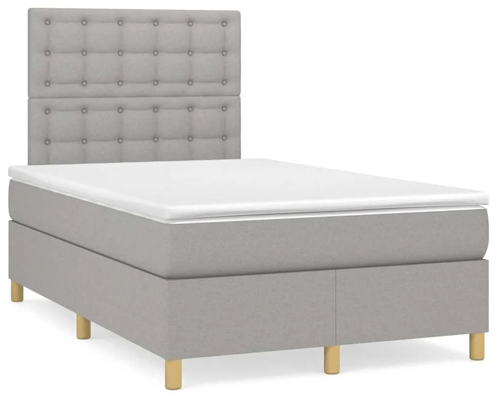 vidaXL Pat box spring cu saltea, gri deschis, 120x190 cm, textil