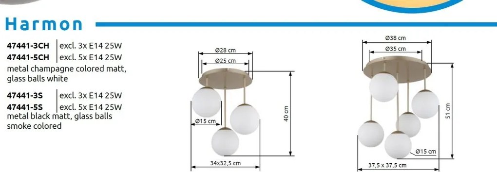 Lustra aplicata moderna HARMON 5L sampanie/alb
