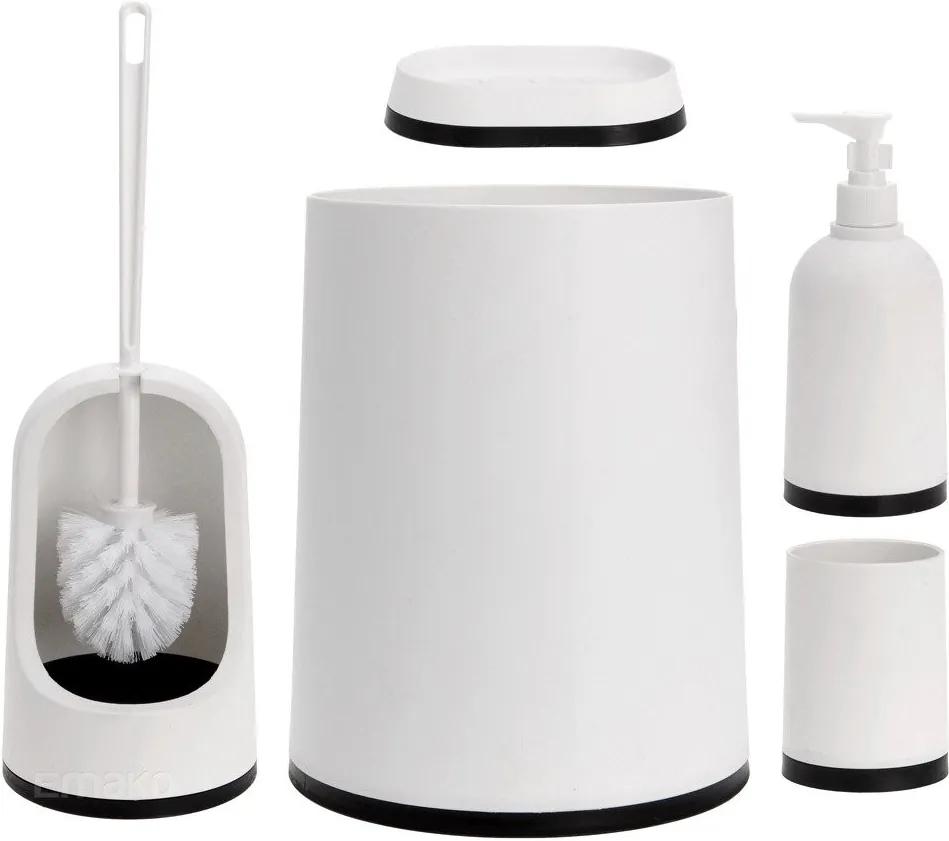 Set cu 5 accesorii pentru baie, Emako, sapuniera, dozator de sapun cu suport, cos de gunoi, perie de toaleta cu suport