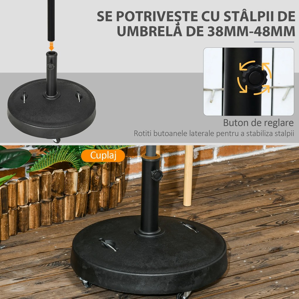 Outsunny Bază Umbrelă 23.5kg cu Manivele și Roți Blocabile, Suport din Rășină/Oțel, Ø53x41 cm, Negru | Aosom Romania