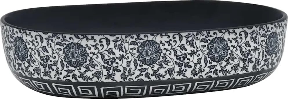 vidaXL Lavoar de blat, negru și albastru, 59x40x14 cm, ceramică, oval