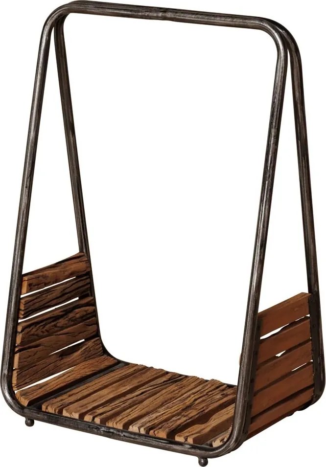 Suport lemne de foc din metal și lemn de mango reciclat, natur, cu cadru în A, 70 x 49 x 32 cm, „Cheyenne”