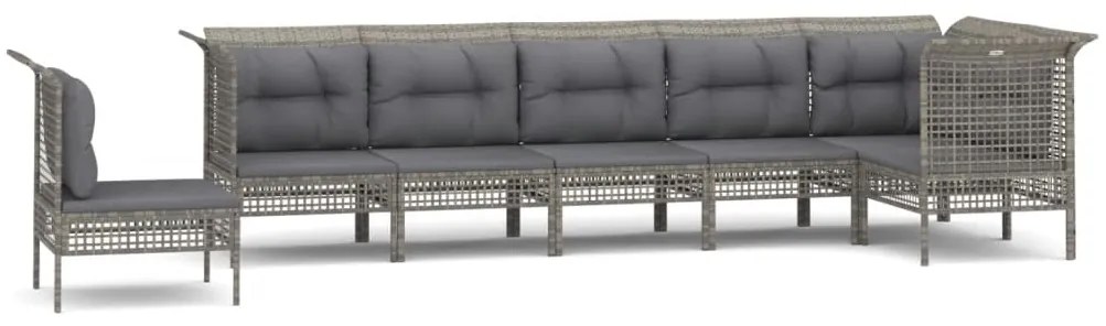 3187526 vidaXL Set mobilier de grădină cu perne, 7 piese, gri, poliratan