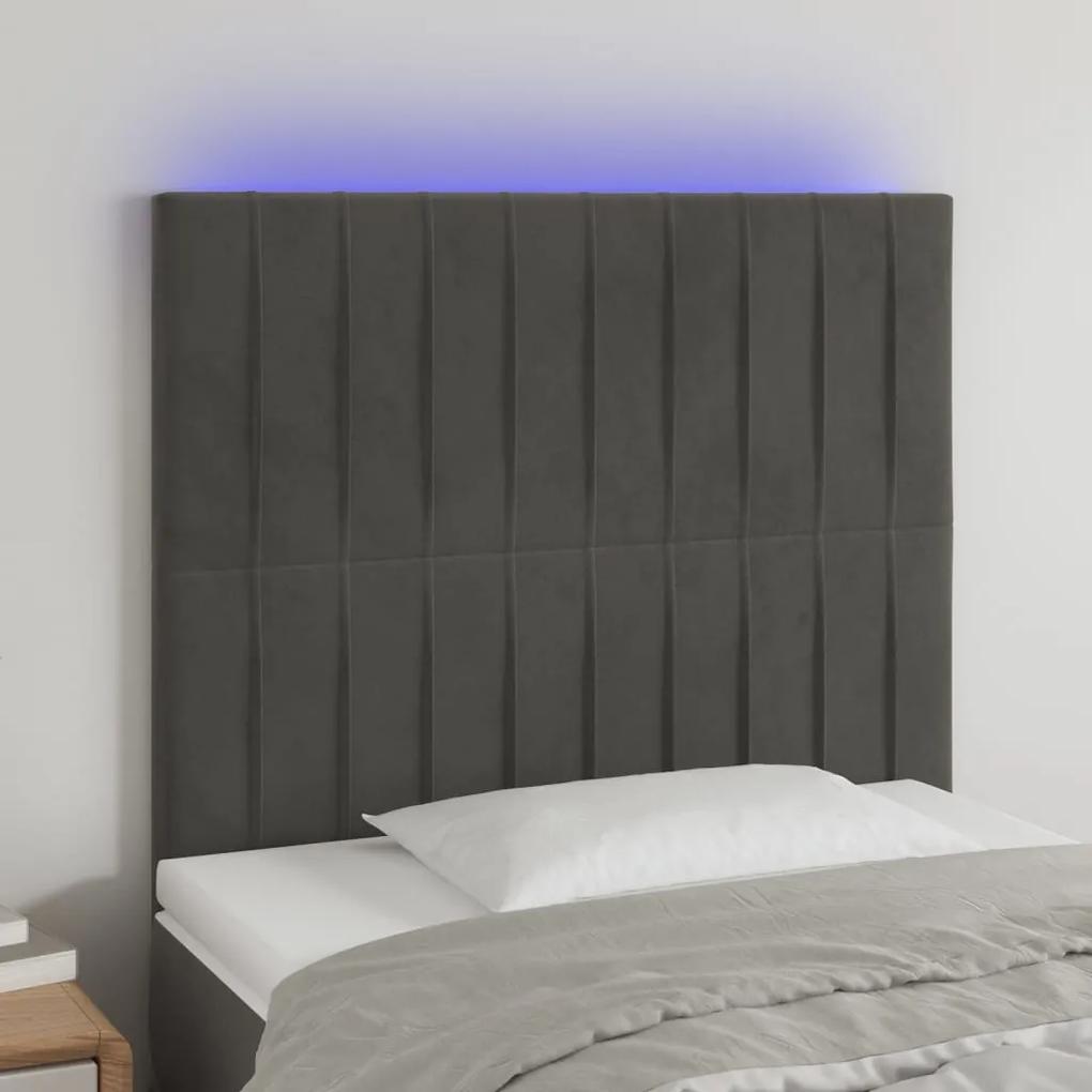 3122705 vidaXL Tăblie de pat cu LED, gri închis, 100x5x118/128 cm, textil