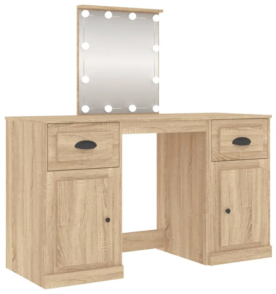 3185346 vidaXL Masă de toaletă cu LED, stejar sonoma, 130x50x132,5 cm