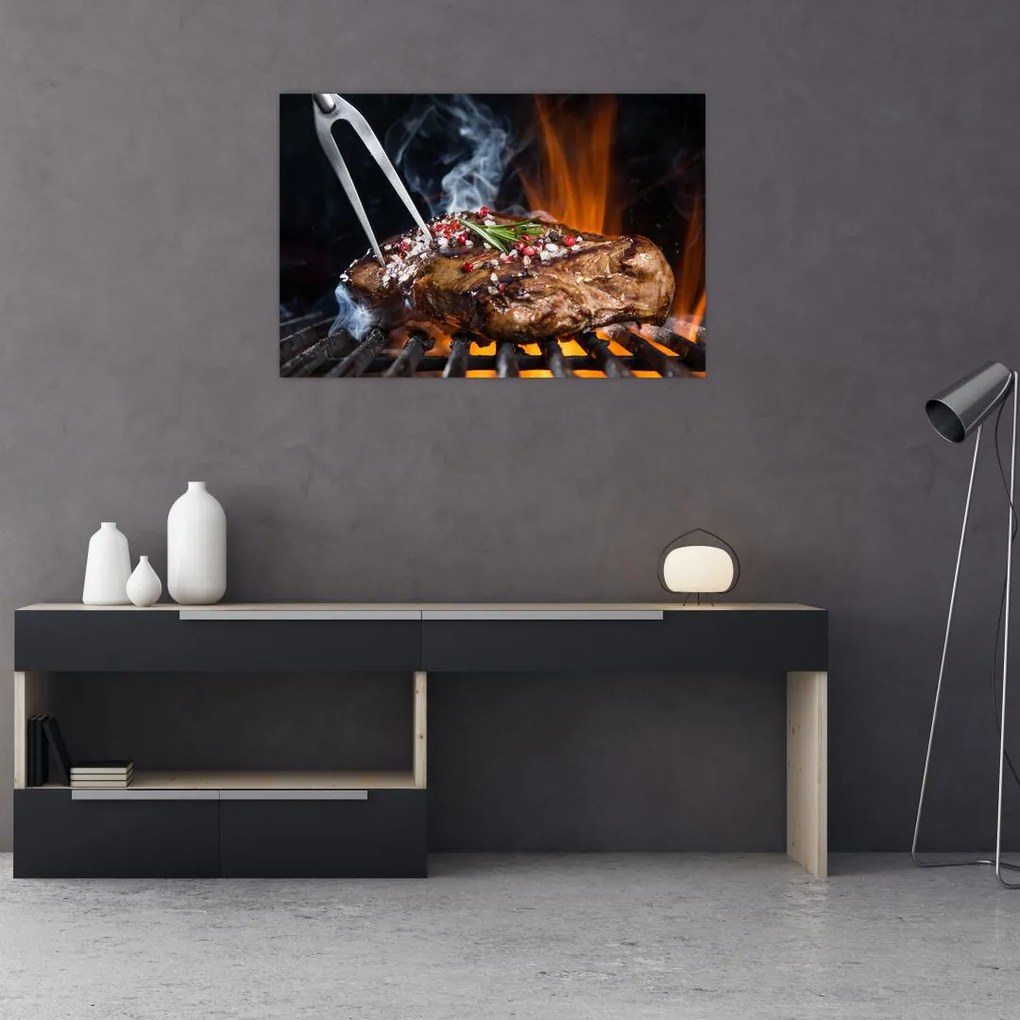 Tablou cu steac pe grill (90x60 cm)