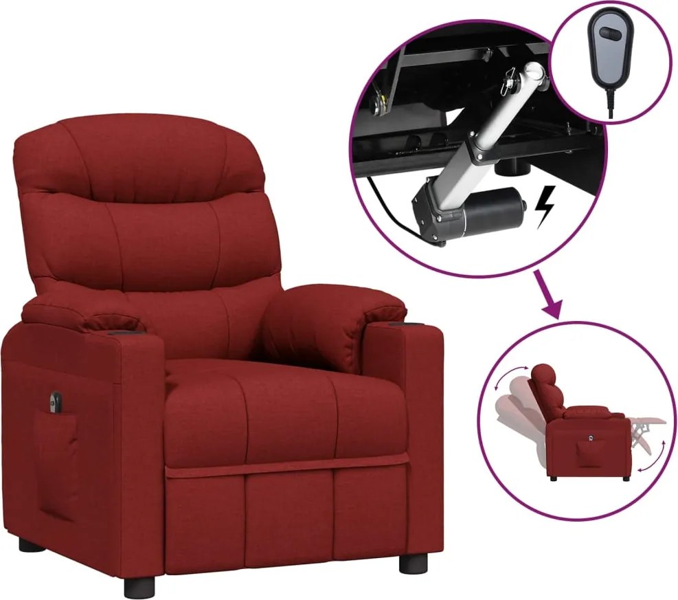 vidaXL Fotoliu rabatabil electric, roșu vin, material textil