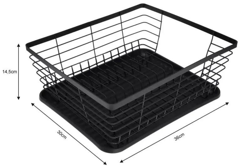 Uscator de vase Kinghoff KH 1355, 35.5 cm, Tava colectare apa, Suport tacamuri, Negru