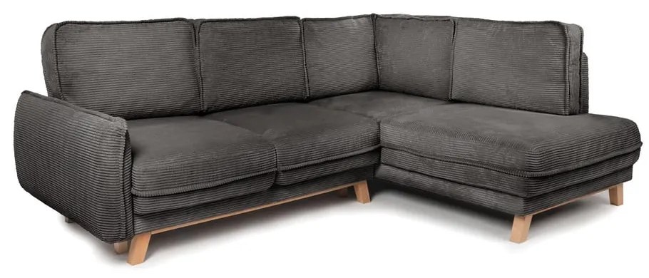 Colțar gri extensibil cu tapițerie din catifea reiată (cu colț pe partea dreaptă) Tori – Bonami Selection