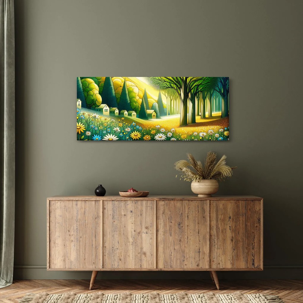Tablou - Sat în galben-verde (120x50 cm)