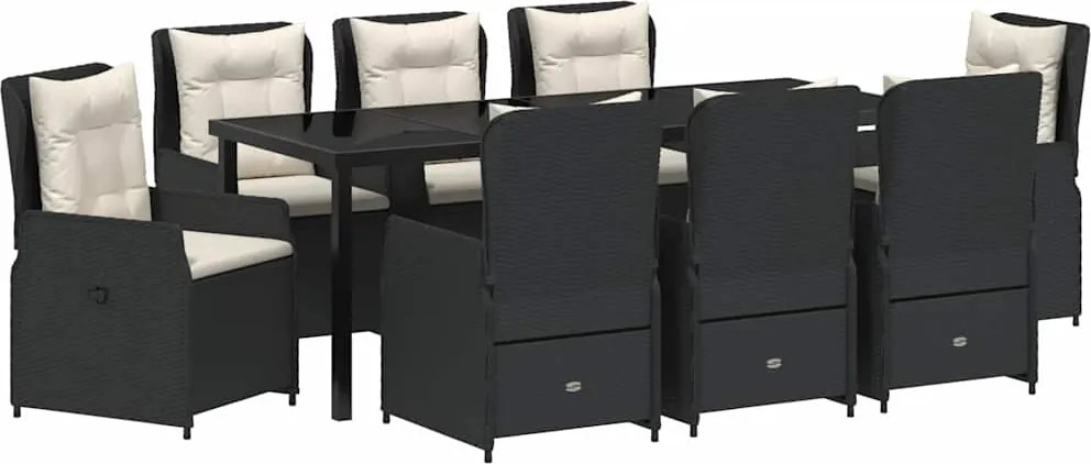 vidaXL Set de masă pentru grădină 9 pcs Negru poliratan