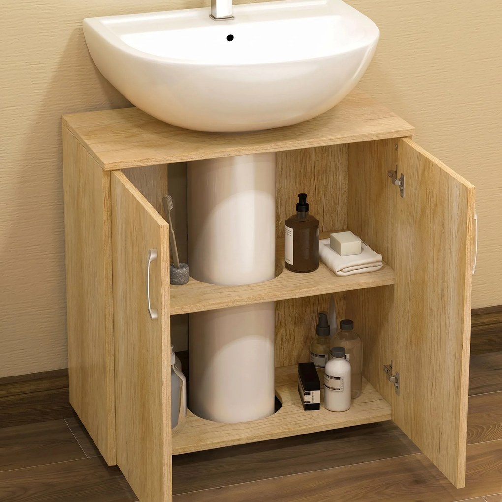HOMCOM Mobilier de Baie Modern Sub Chiuvetă, Dulăpior Suspendat cu 2 Uși și 2 Rafturi, 60x30x60 cm, Lemn Natural | Aosom Romania