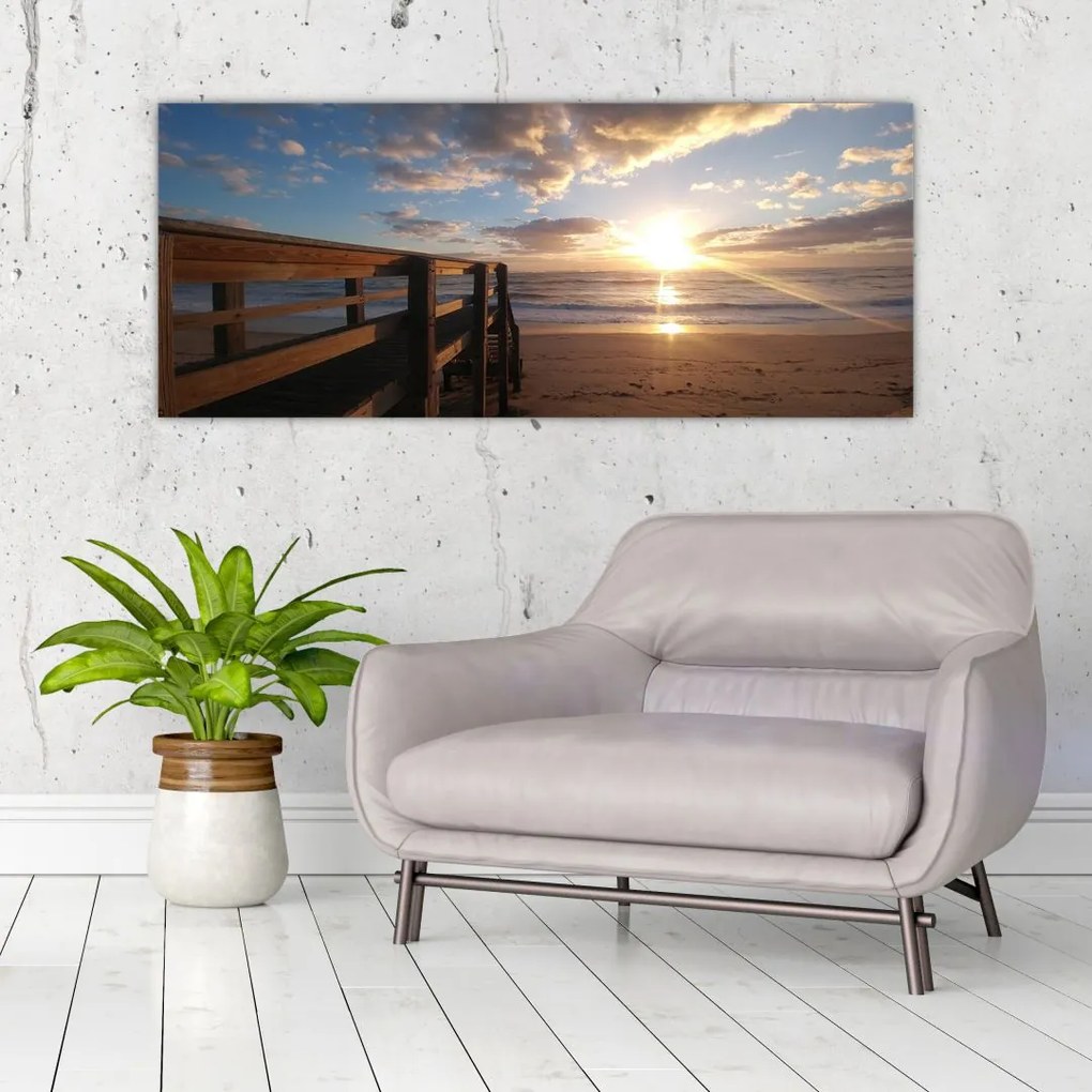 Tablou cu dig, plajă și mare (120x50 cm)