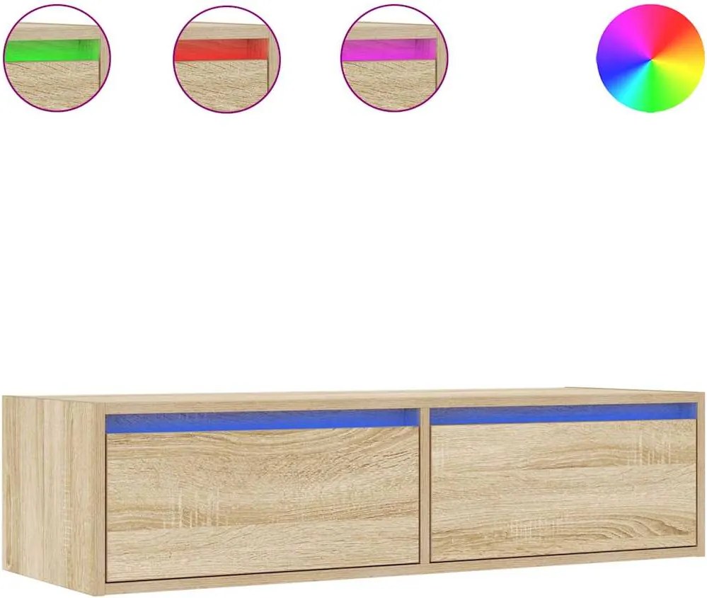 vidaXL Comodă TV cu lumini LED, stejar sonoma, 100X35,5x25 cm